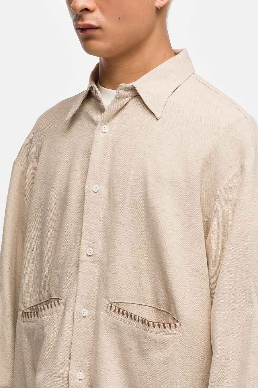 Estudio Niksen Embroidery Pocket Shirt in Oatmeal - Notre
