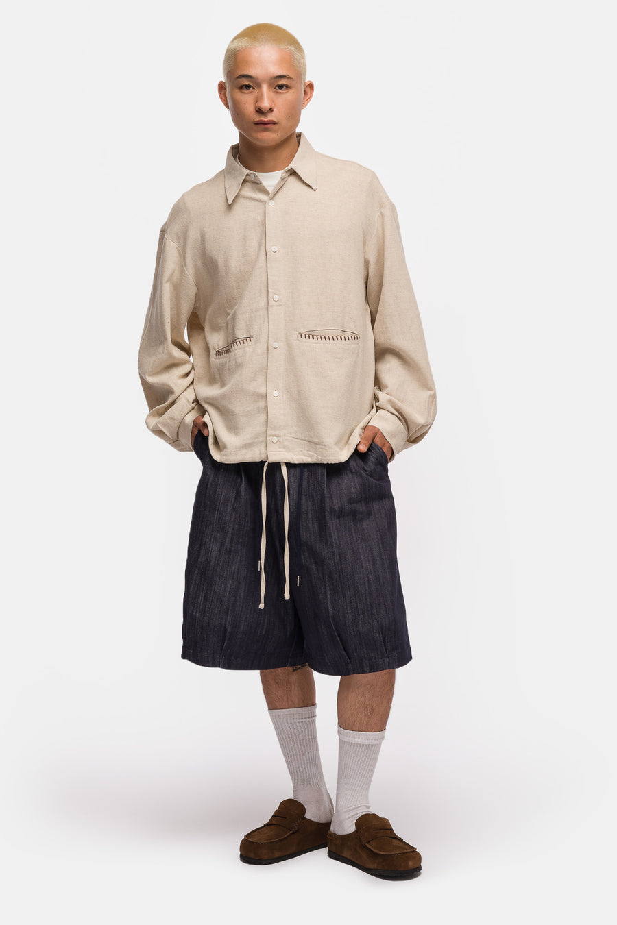 Estudio Niksen Embroidery Pocket Shirt in Oatmeal - Notre