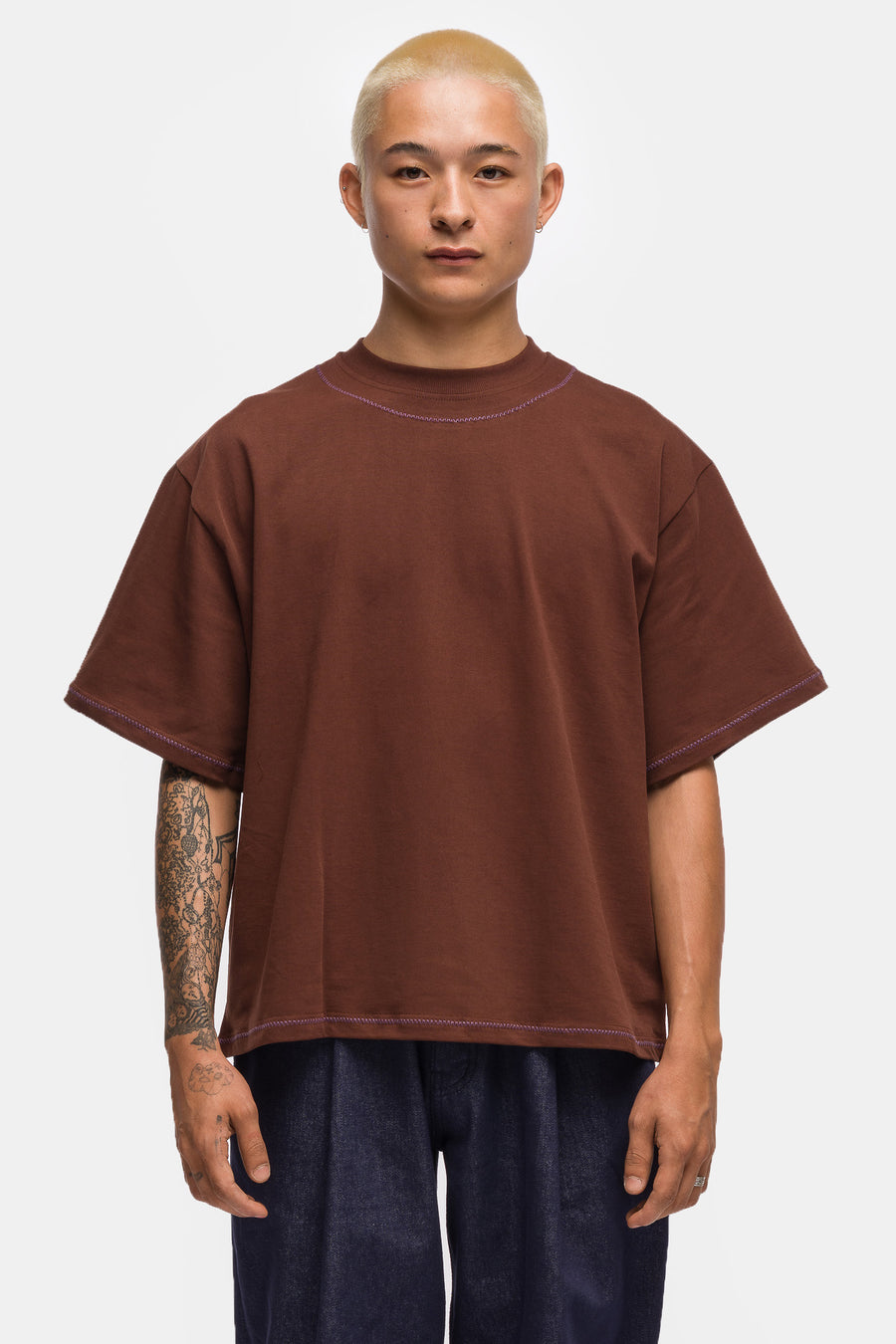 Estudio Niksen Hand Embroidered Cropped T-Shirt in Brown - Notre