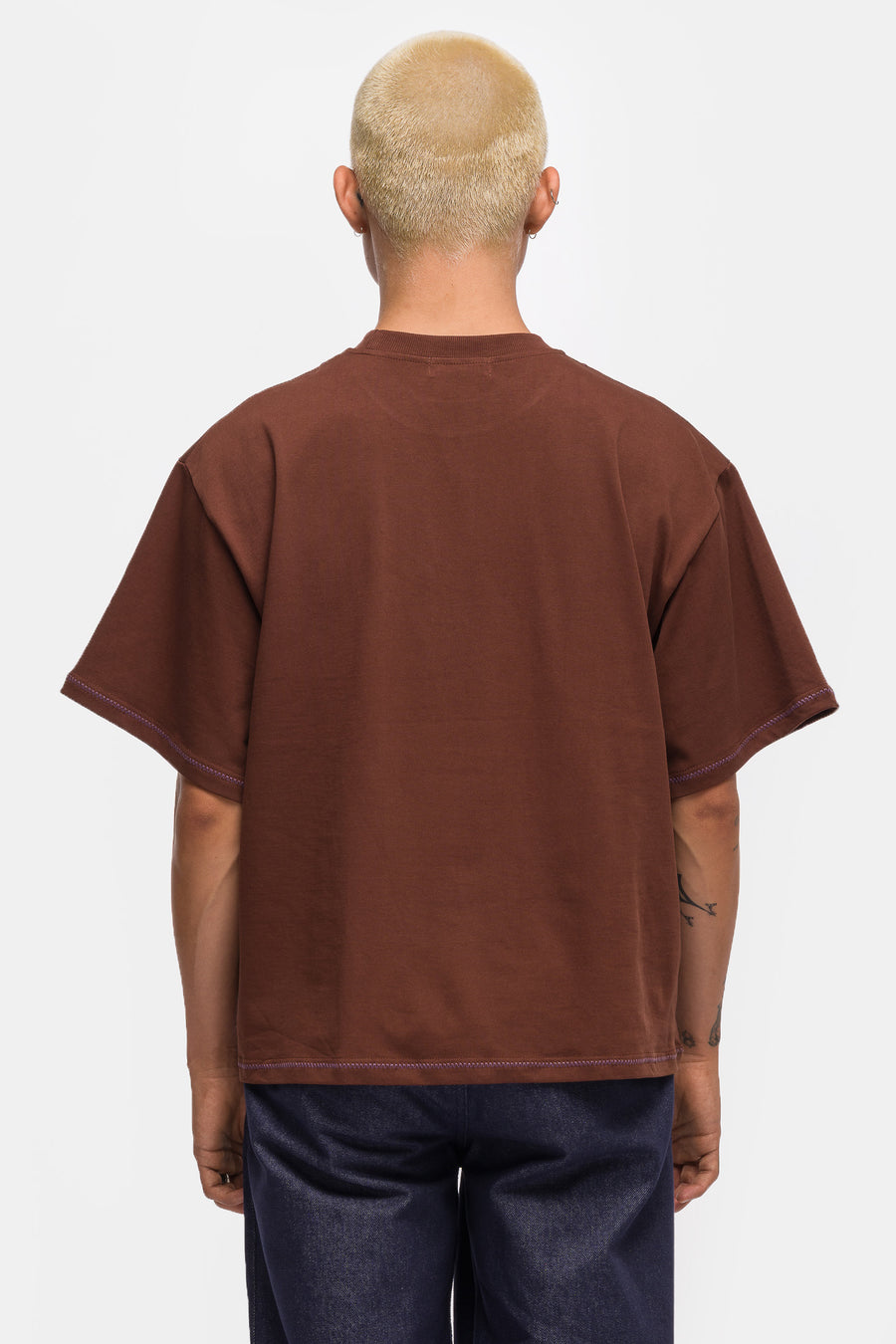 Estudio Niksen Hand Embroidered Cropped T-Shirt in Brown - Notre