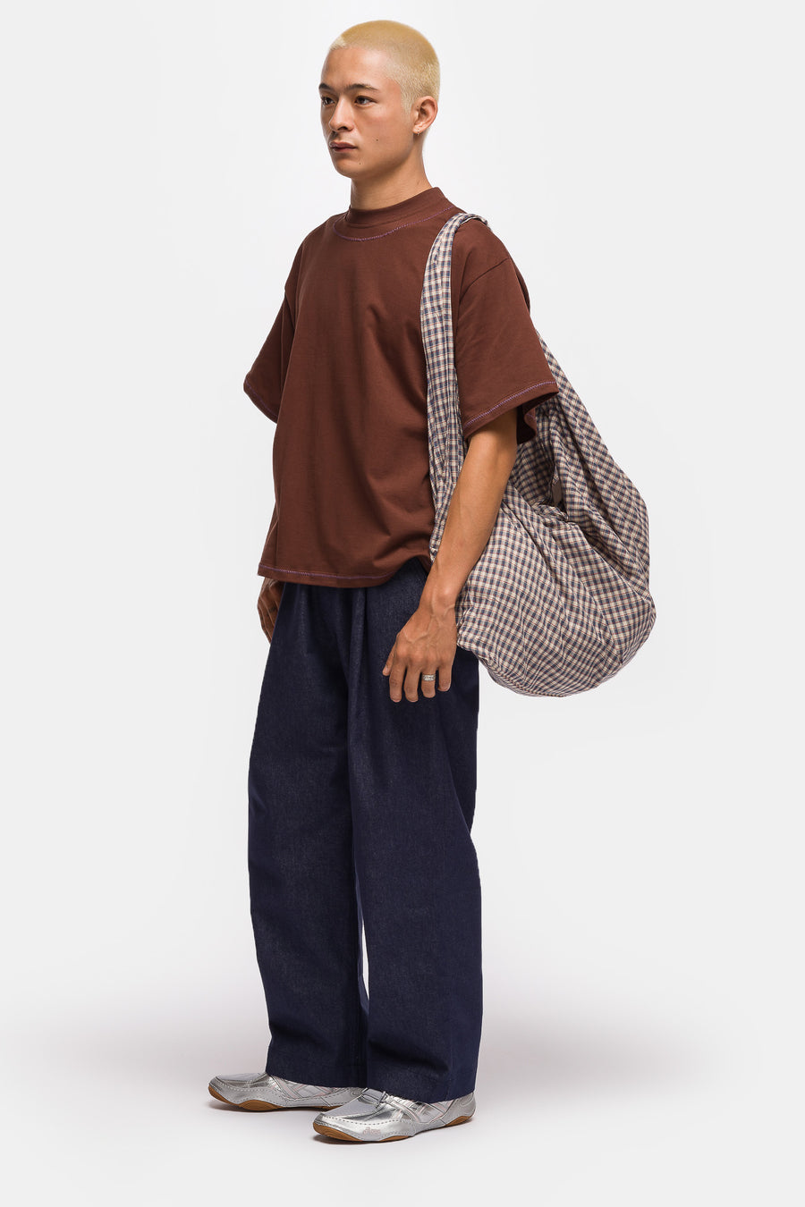 Estudio Niksen Hand Embroidered Cropped T-Shirt in Brown - Notre