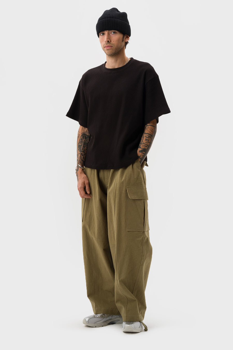 Estudio Niksen Panelled Cargo Pant in Khaki - Notre
