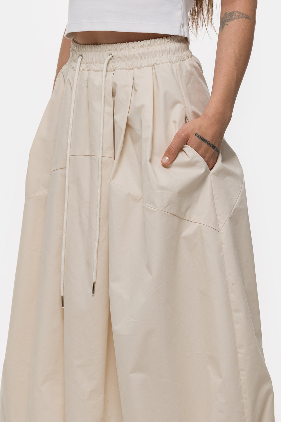 Pintuck Balloon Skirt in Ivory