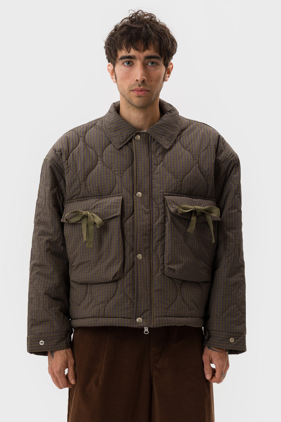 Estudio Niksen Quilted Pocket Jacket in Olive Checkered - Notre