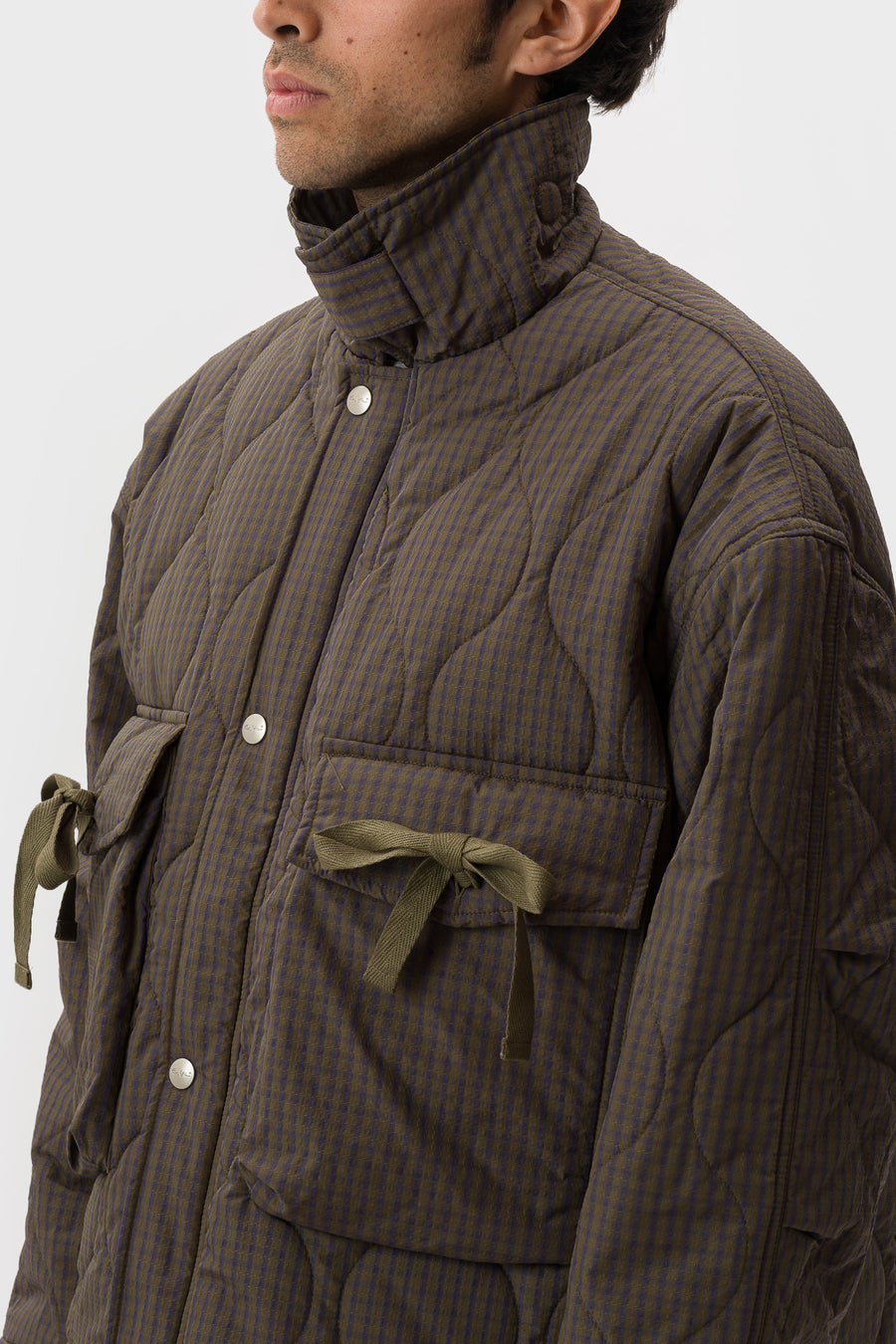 Estudio Niksen Quilted Pocket Jacket in Olive Checkered - Notre