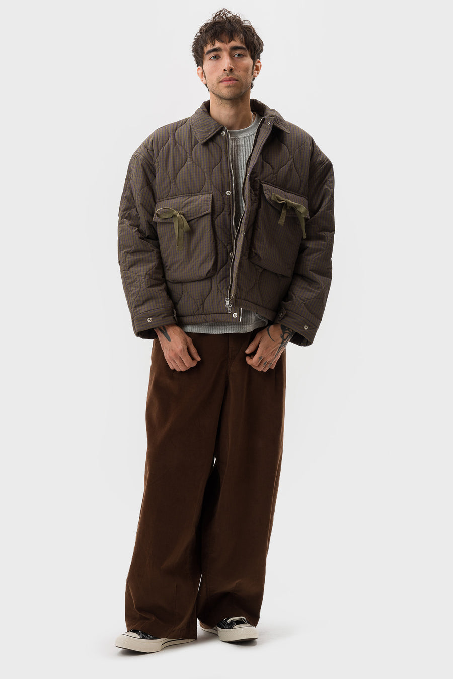 Estudio Niksen Quilted Pocket Jacket in Olive Checkered - Notre
