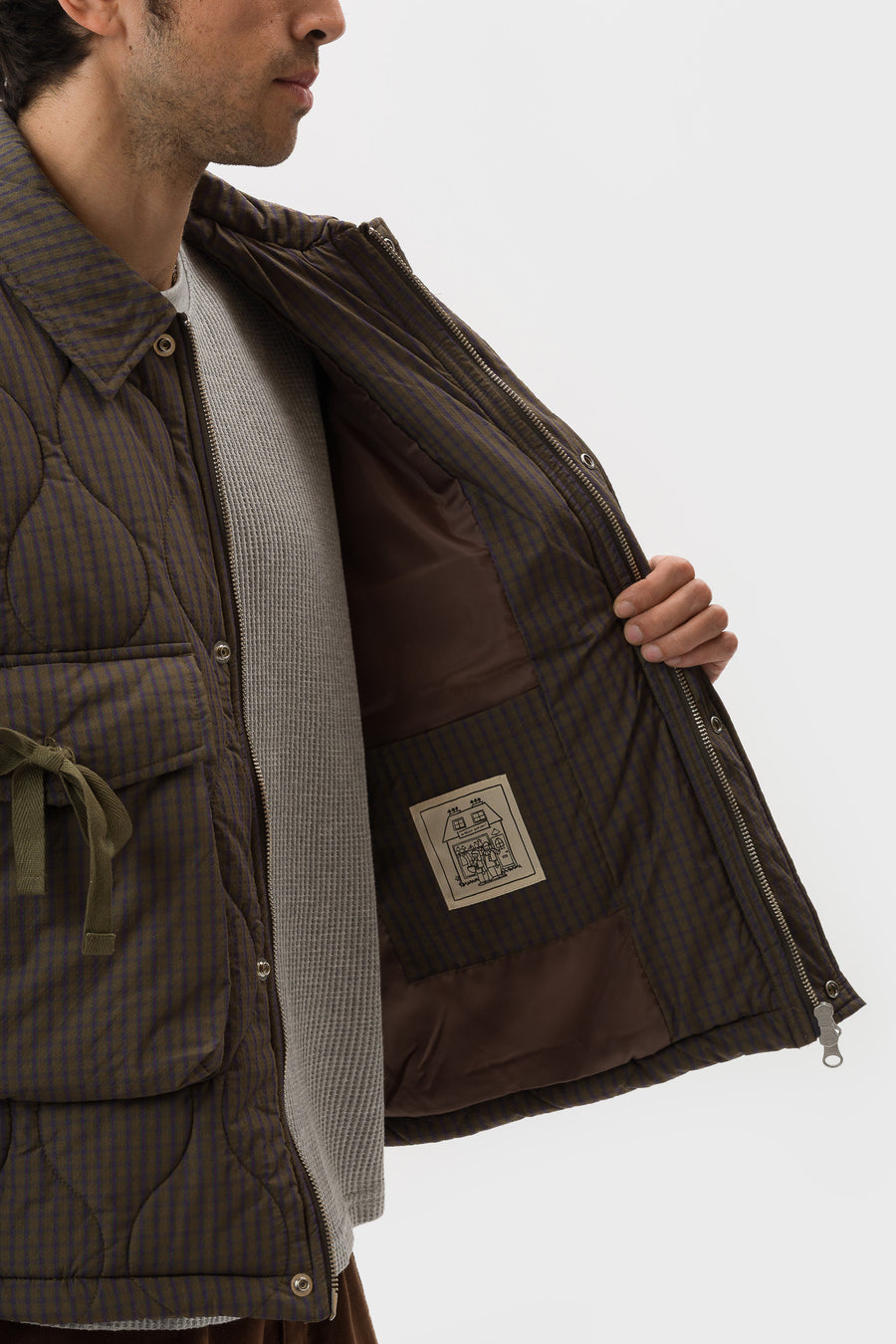 Estudio Niksen Quilted Pocket Jacket in Olive Checkered - Notre