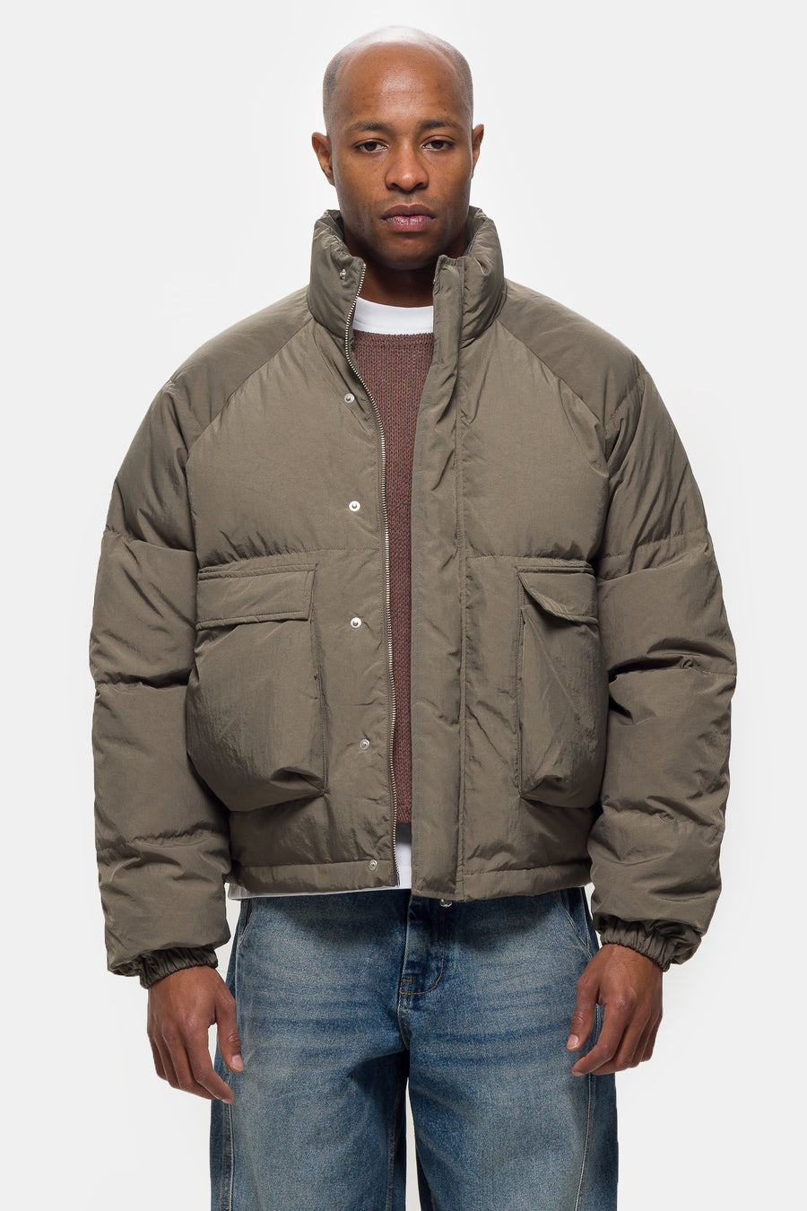 Raglan Puffer Jacket in Khaki
