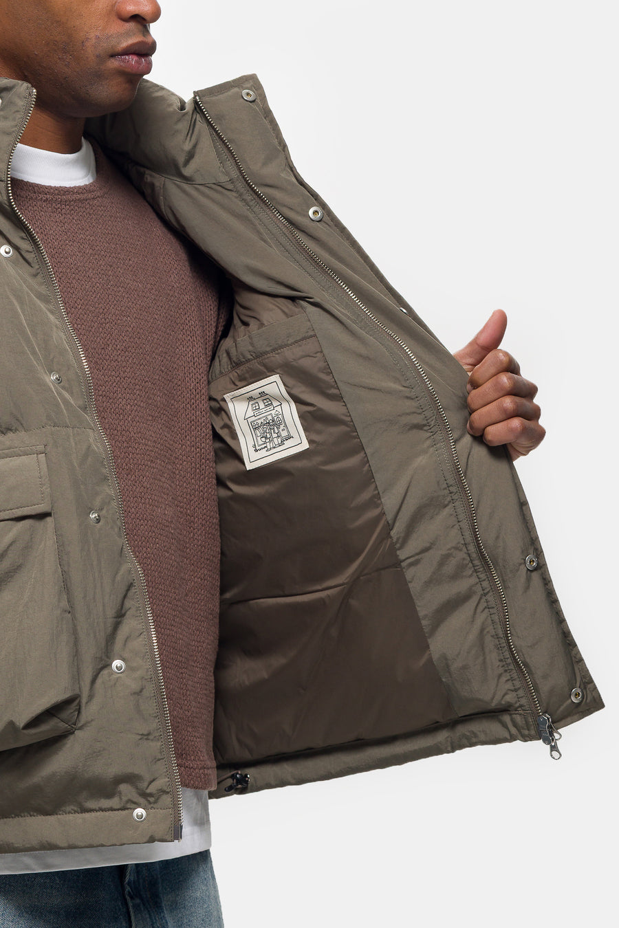Raglan Puffer Jacket in Khaki