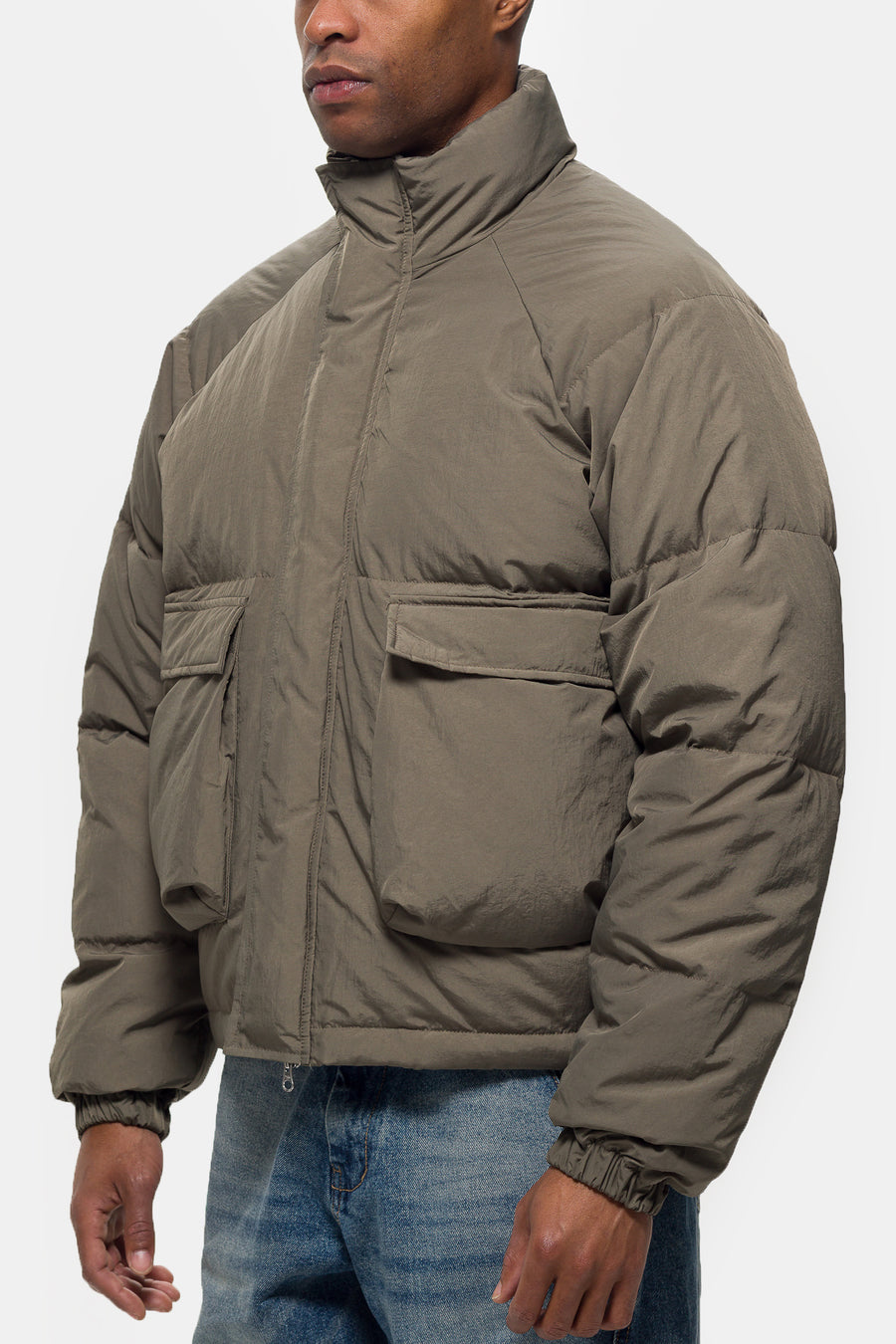 Raglan Puffer Jacket in Khaki