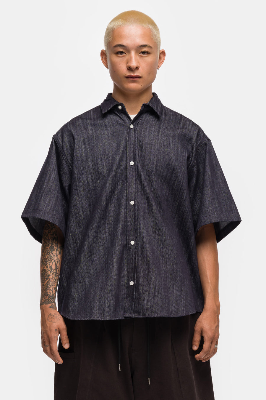 Estudio Niksen Shortsleeve Wide Shirt in Indigo Denim - Notre