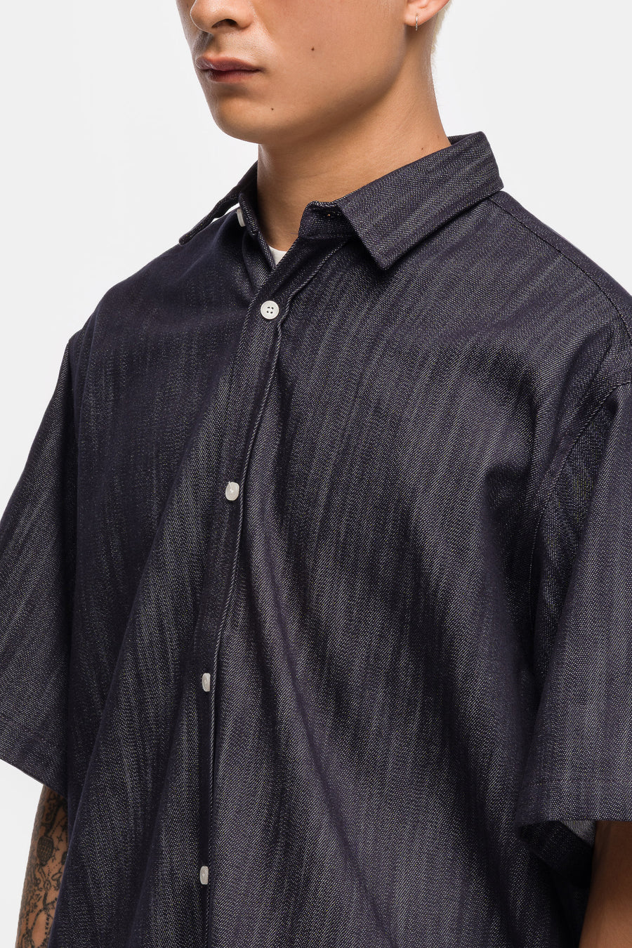 Estudio Niksen Shortsleeve Wide Shirt in Indigo Denim - Notre