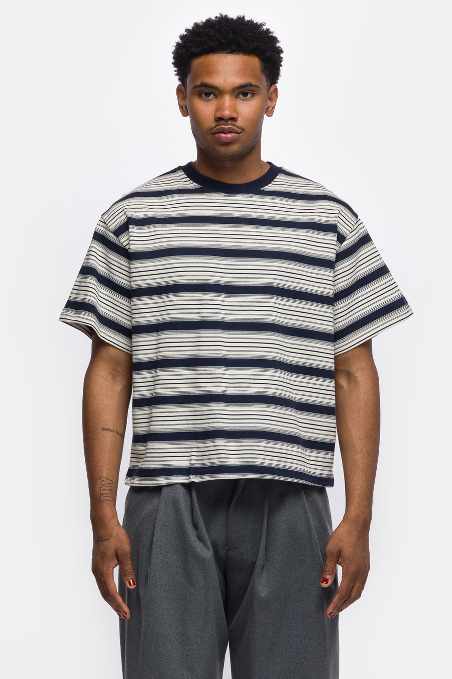 Signature Cropped T-Shirt in Blue Stripe
