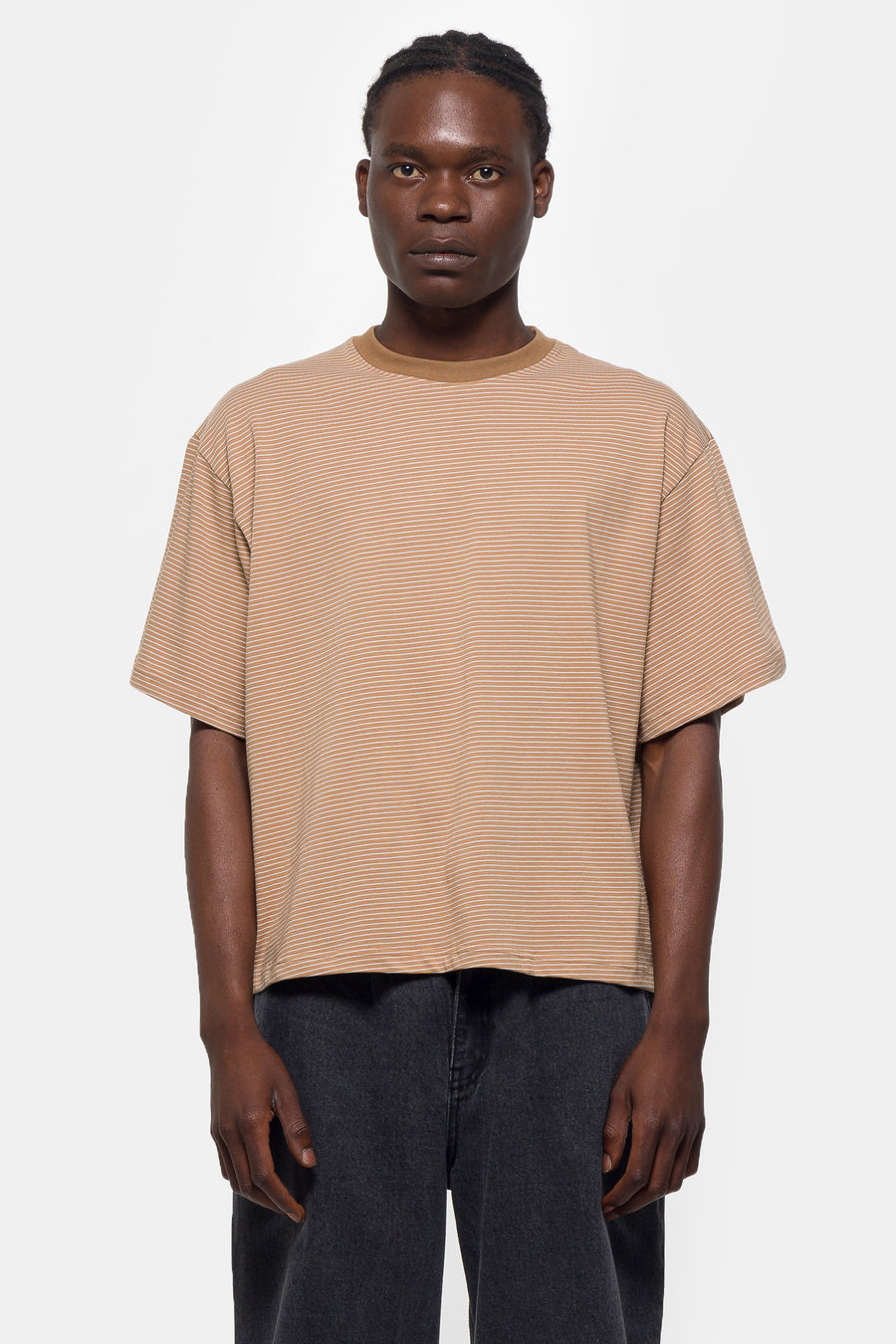 Estudio Niksen Signature Cropped T-Shirt in Brown Stripe - Notre