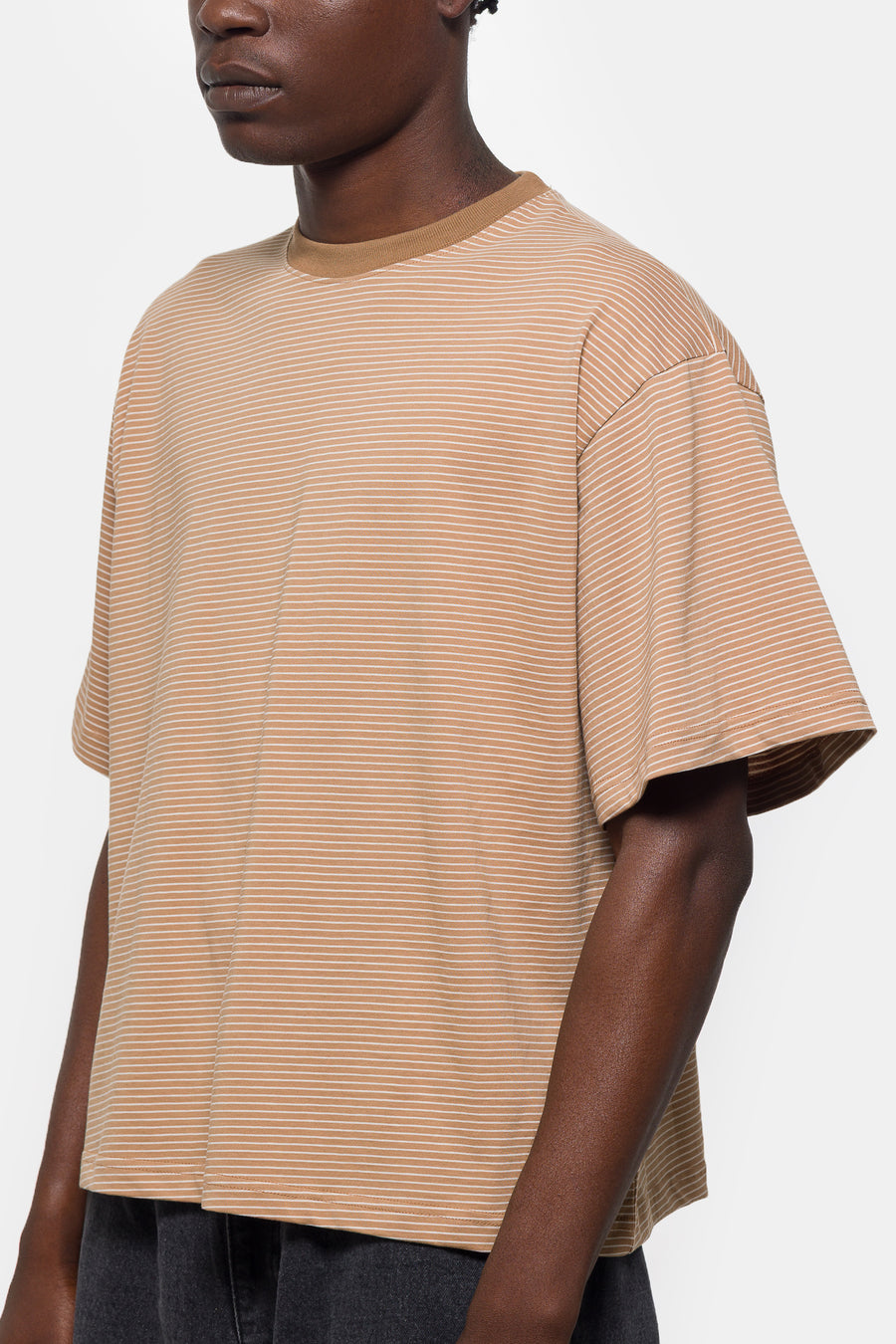 Estudio Niksen Signature Cropped T-Shirt in Brown Stripe - Notre