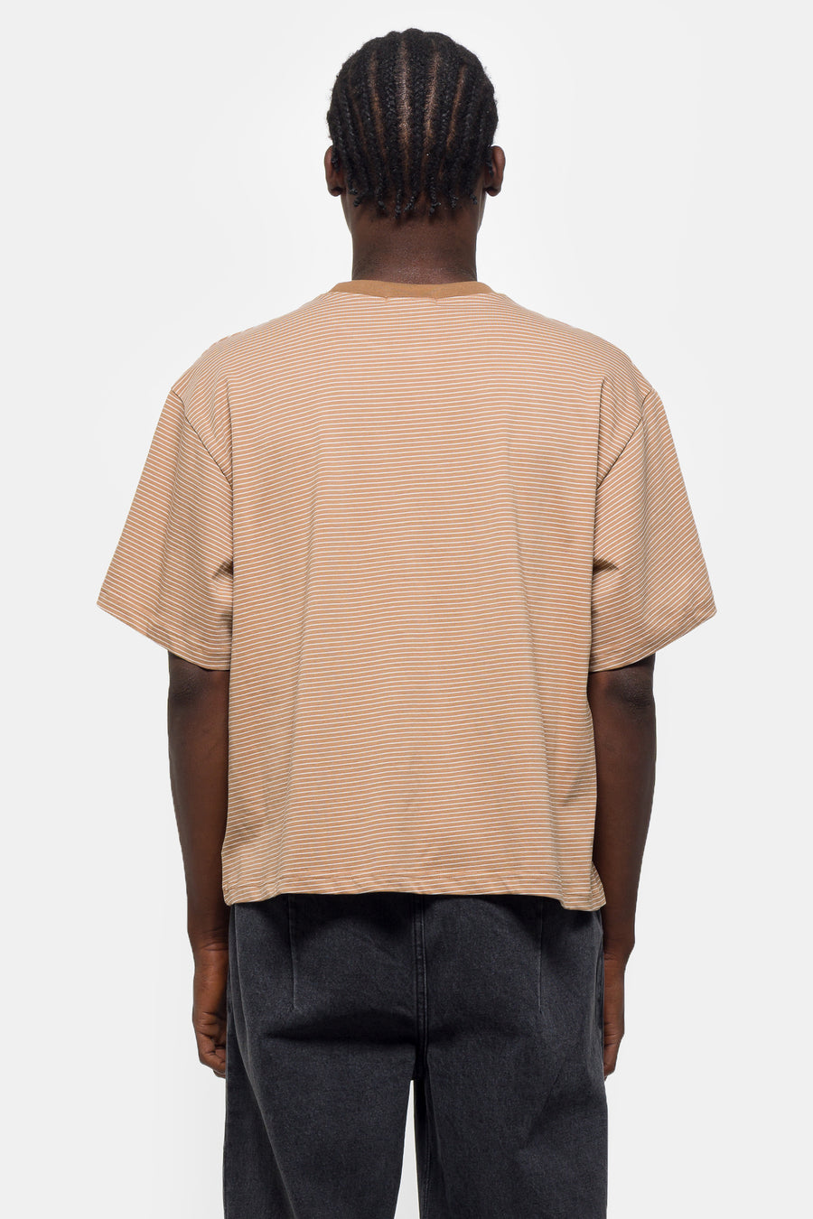 Estudio Niksen Signature Cropped T-Shirt in Brown Stripe - Notre