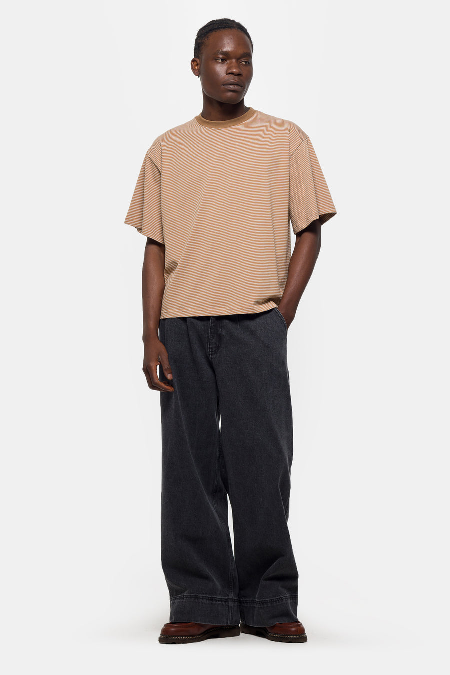 Estudio Niksen Signature Cropped T-Shirt in Brown Stripe - Notre