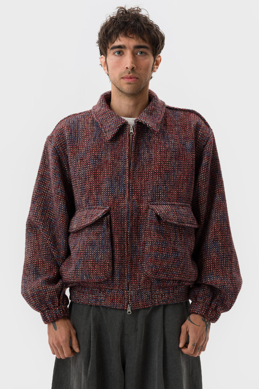 Estudio Niksen Tweed Bomber Jacket in Checkered - Notre