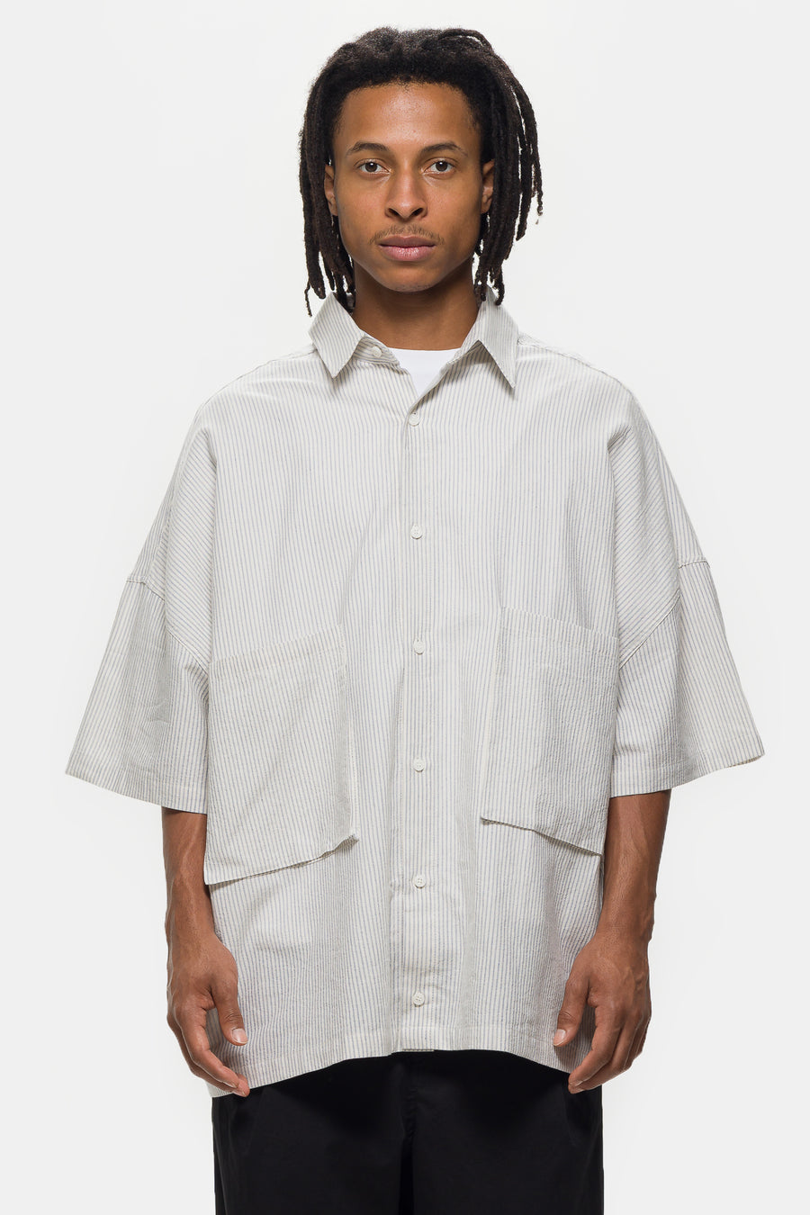 Estudio Niksen Two-Pocket Big Shirt in Blue Stripe - Notre