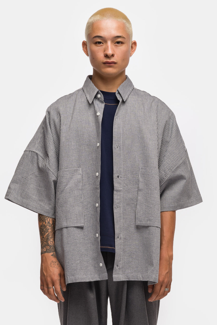 Two Pocket Big Shirt in Blue Stripe