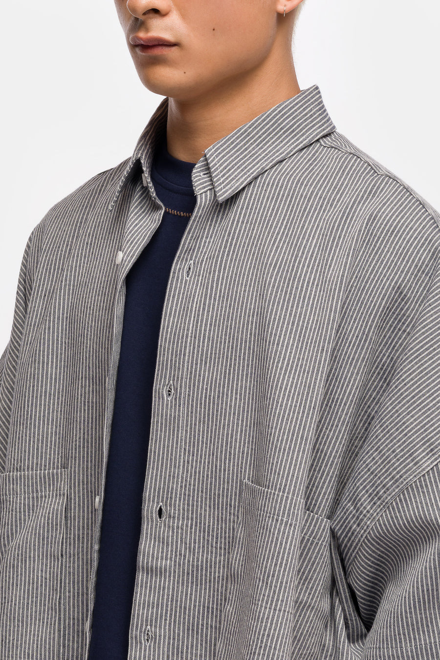 Two Pocket Big Shirt in Blue Stripe