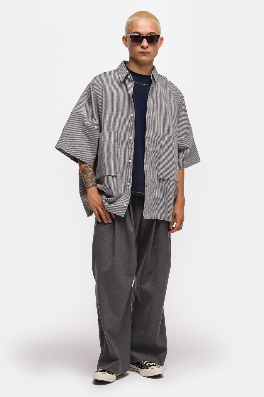 Two Pocket Big Shirt in Blue Stripe