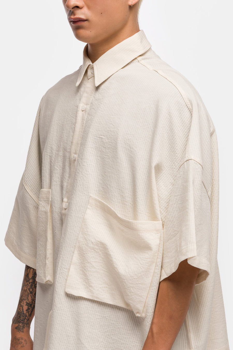Two Pocket Big Shirt in Cream Stripe
