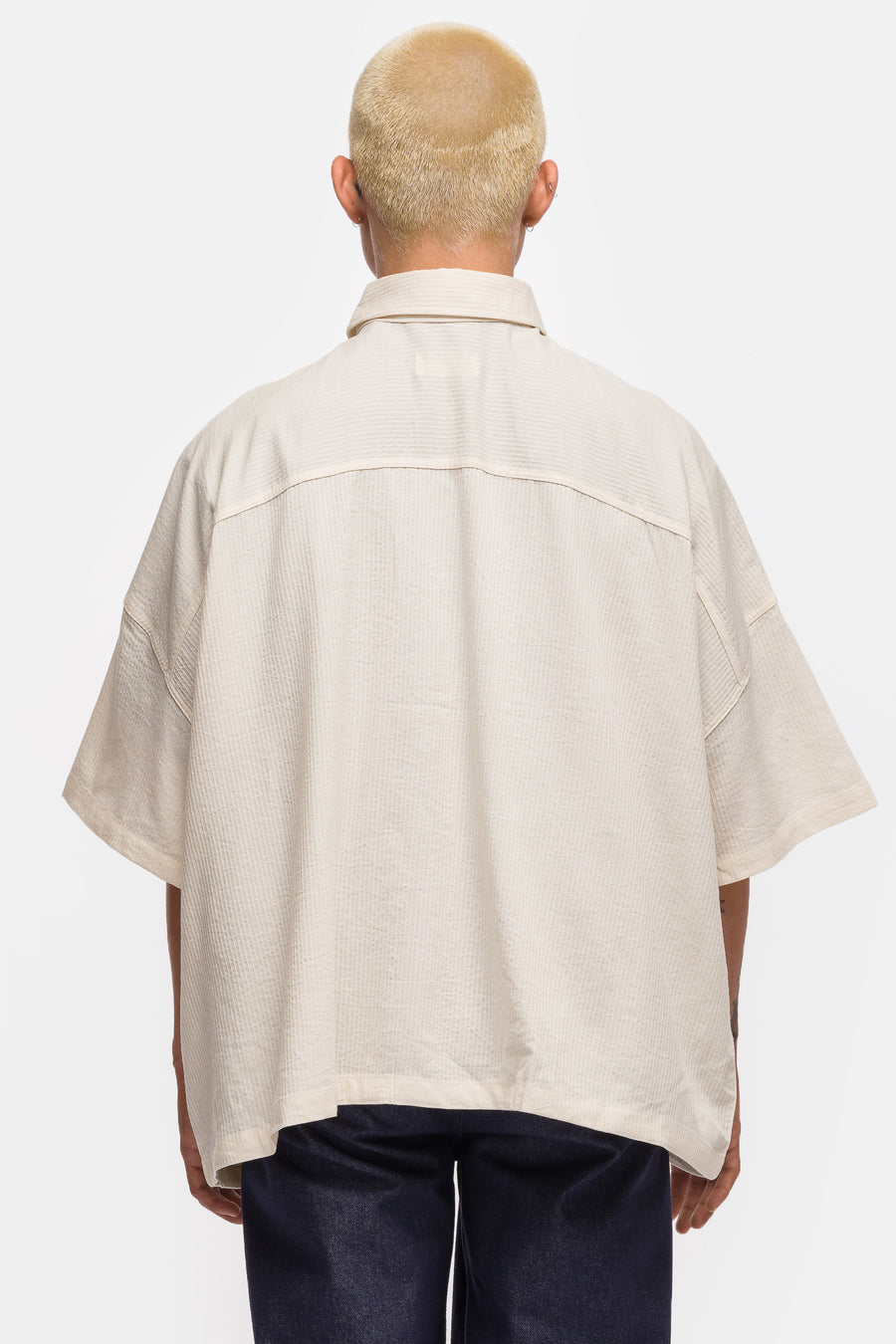 Two Pocket Big Shirt in Cream Stripe