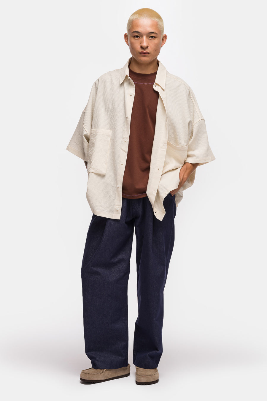 Two Pocket Big Shirt in Cream Stripe