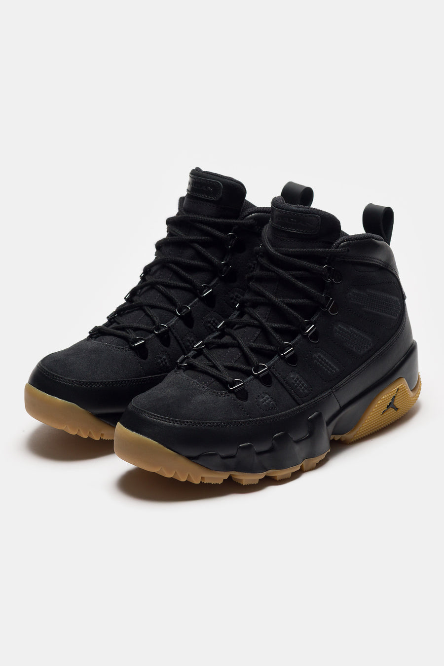 Air Jordan 9 Retro Sneaker in Black/Black/Gum Light Brown