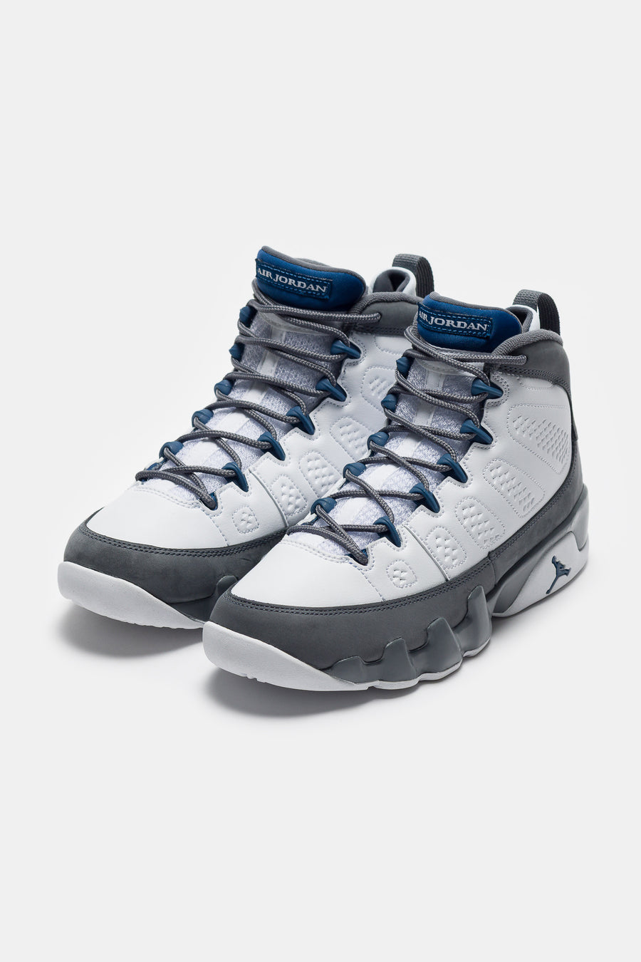 Air Jordan 9 Retro Grade School Sneaker in White/French Blue/Flint