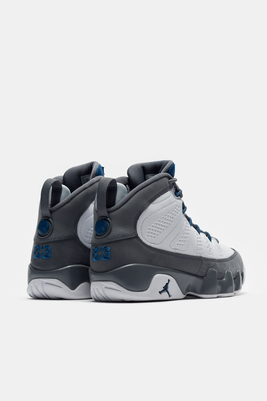 Air Jordan 9 Retro Grade School Sneaker in White/French Blue/Flint