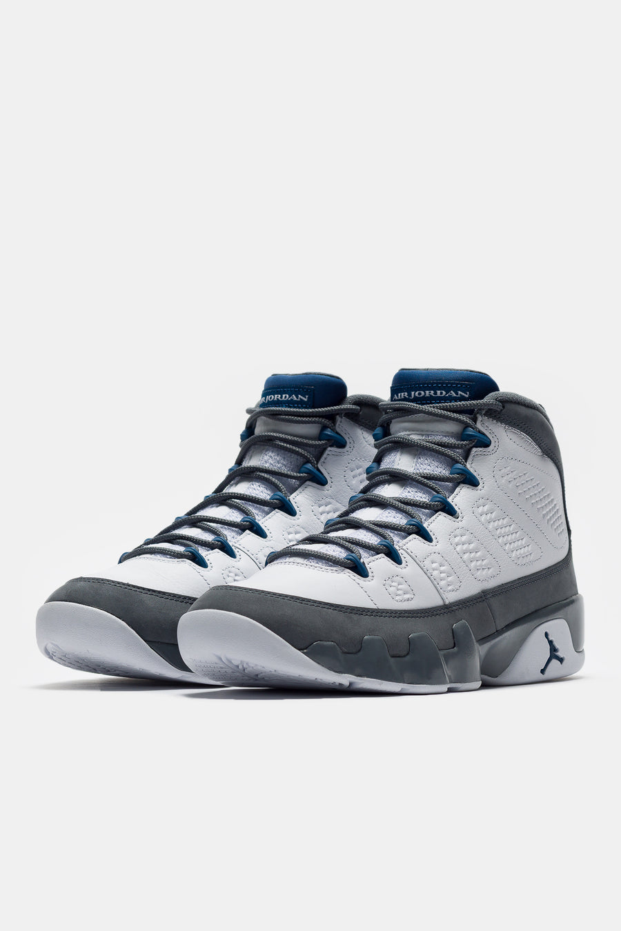 Air Jordan 9 Retro Sneaker in White/French Blue/Flint Grey