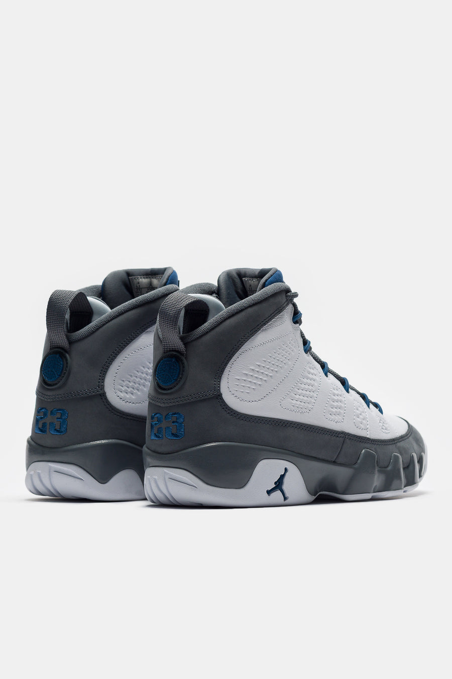 Air Jordan 9 Retro Sneaker in White/French Blue/Flint Grey