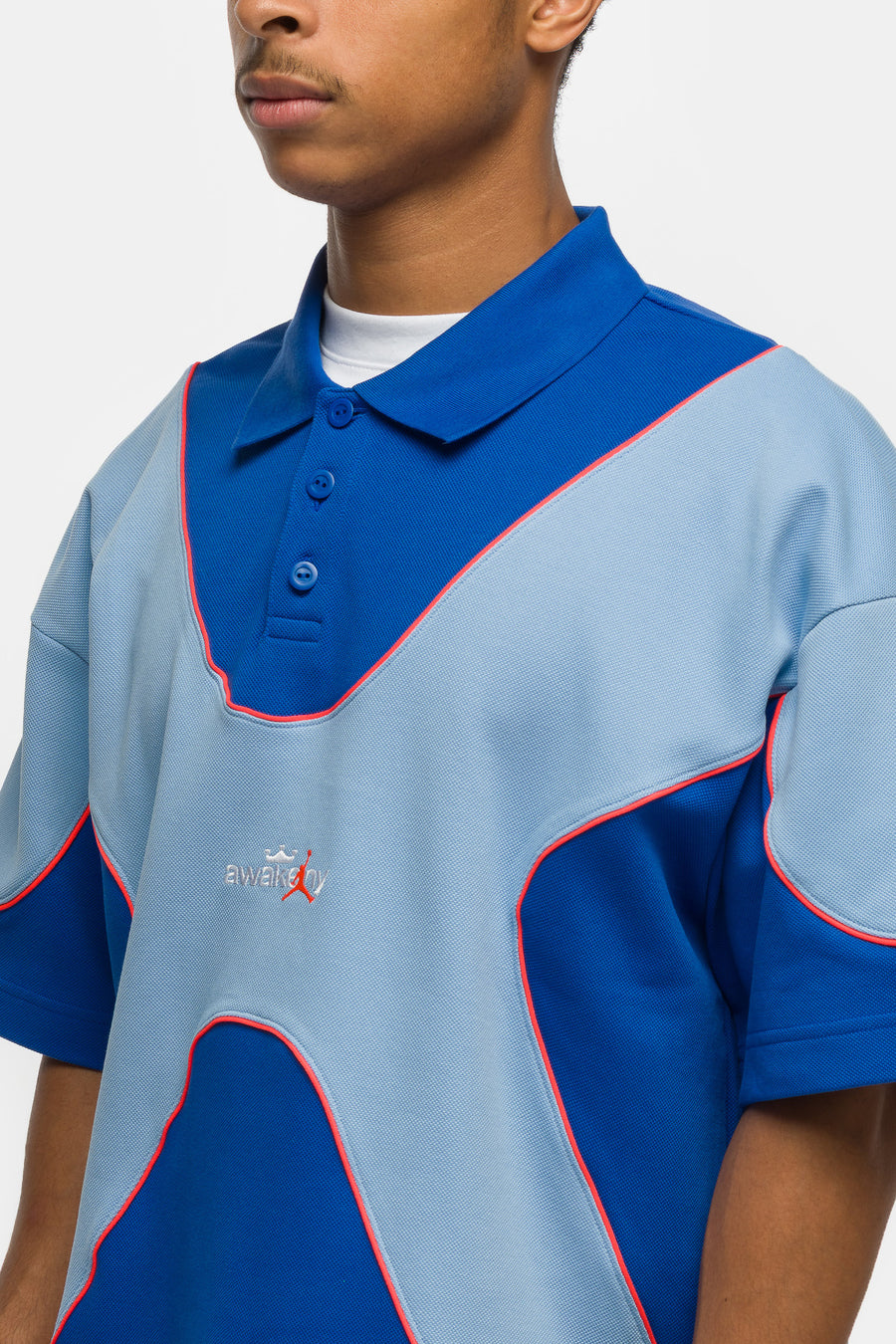 Jordan Awake NY Polo in Light Blue/Game Royal/Infrared 23/White - Notre