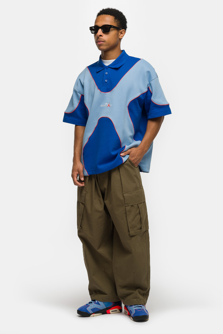Jordan Awake NY Polo in Light Blue/Game Royal/Infrared 23/White - Notre