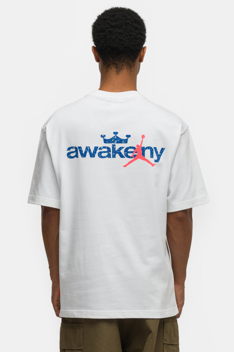 Jordan Awake NY T-Shirt in White/Light Blue/Game Royal/Infrared 23 - Notre