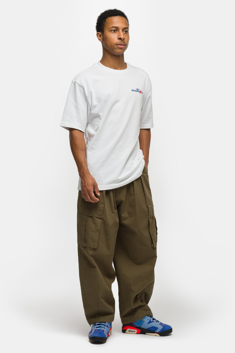 Jordan Awake NY T-Shirt in White/Light Blue/Game Royal/Infrared 23 - Notre