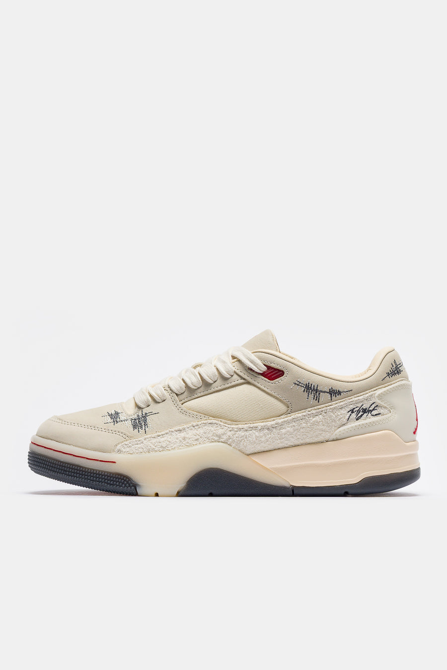 Jordan Téla Flight Court Sneaker in Coconut Milk/Varsity Red/Muslin/Off Noir - Notre