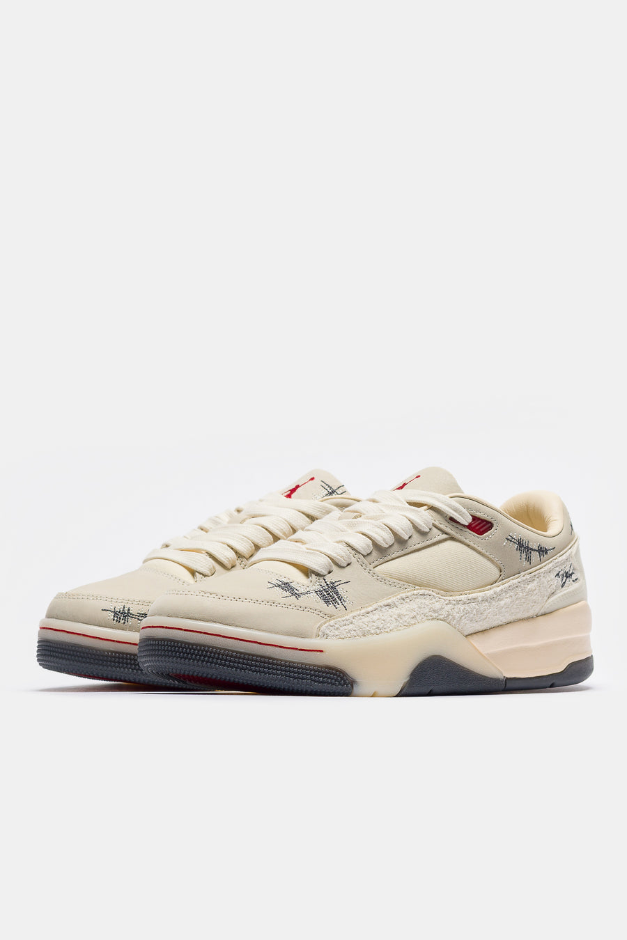 Jordan Téla Flight Court Sneaker in Coconut Milk/Varsity Red/Muslin/Off Noir - Notre