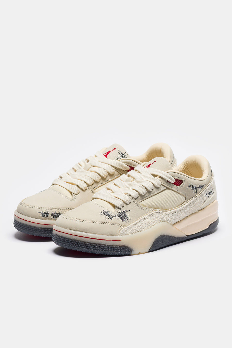 Jordan Téla Flight Court Sneaker in Coconut Milk/Varsity Red/Muslin/Off Noir - Notre