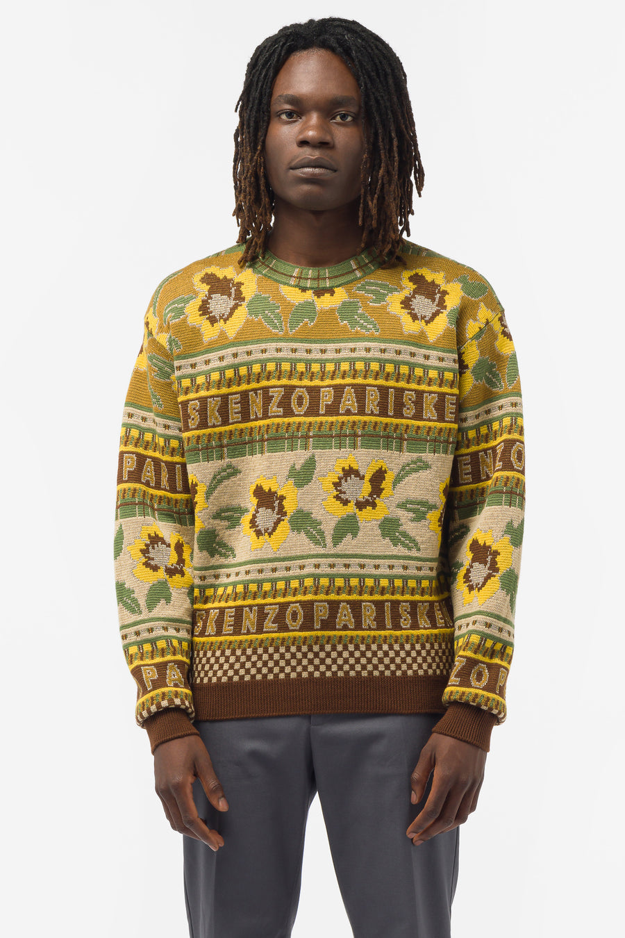 Stussy Jacquard Flower Knit Crewneck Sweater - Black