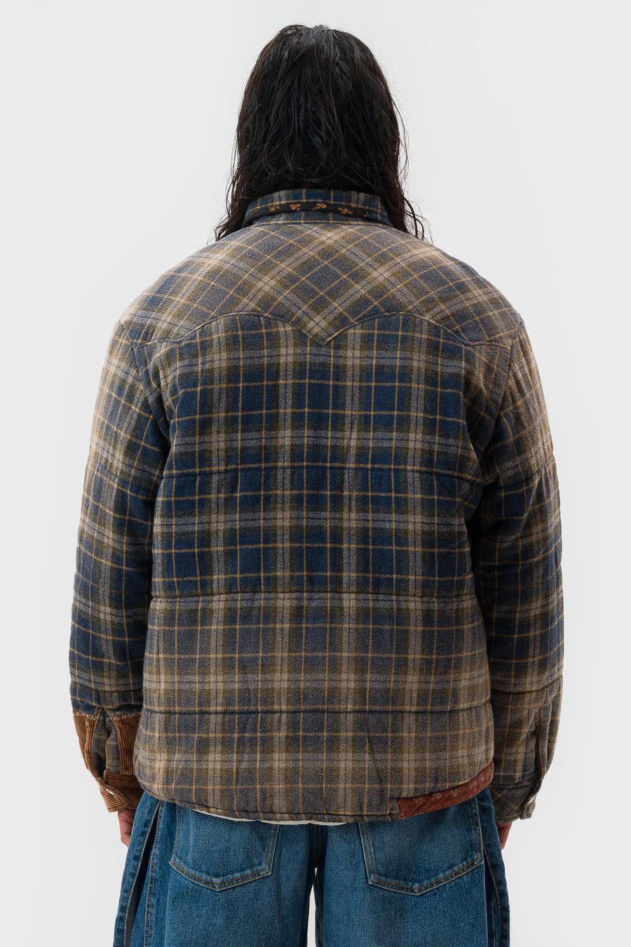 Khoki Vintage Effect Checked Puffer Jacket in Blue - Notre