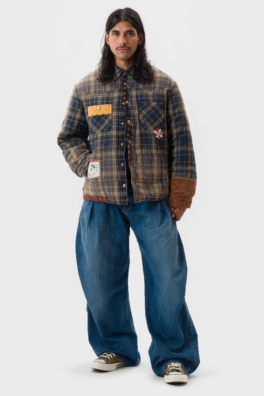Khoki Vintage Effect Checked Puffer Jacket in Blue - Notre