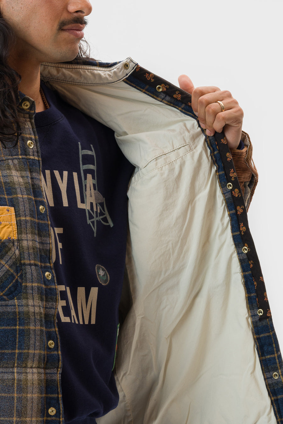 Khoki Vintage Effect Checked Puffer Jacket in Blue - Notre
