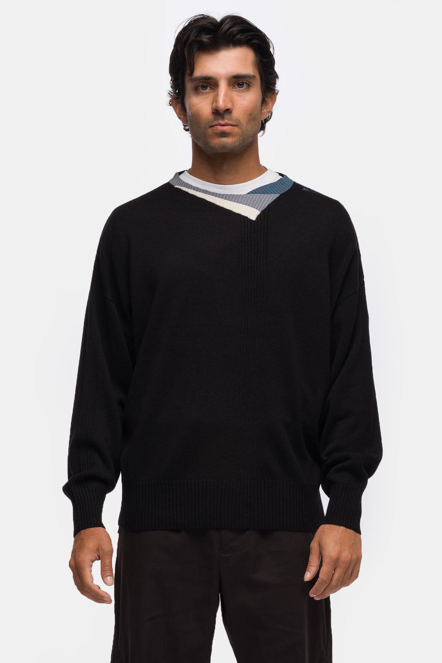KIKO KOSTADINOV Vig Multi Collar Jumper in Black/Cream/Pine - Notre