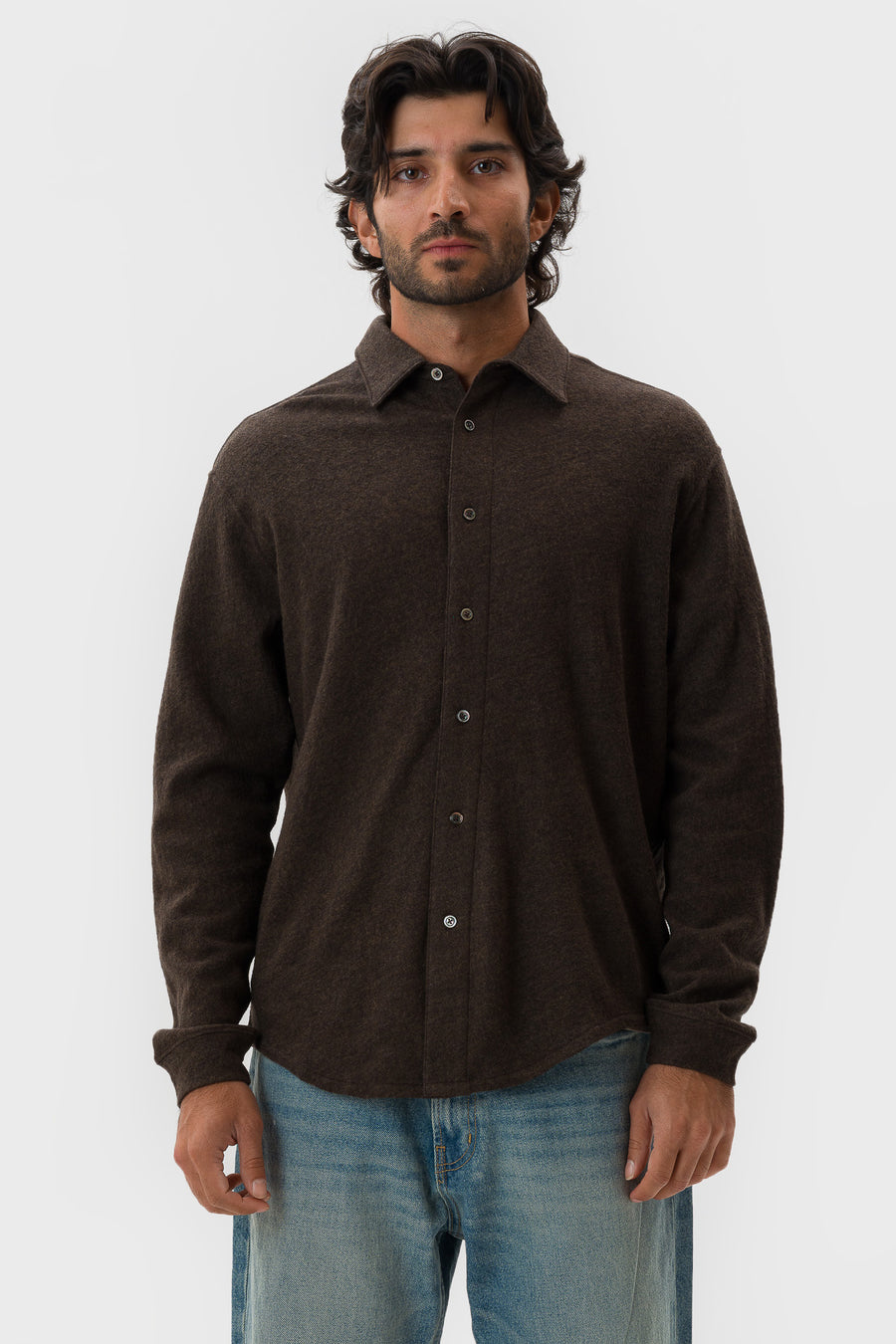 Lady White Co. Crater Wool Button Up Shirt in Brown - Notre