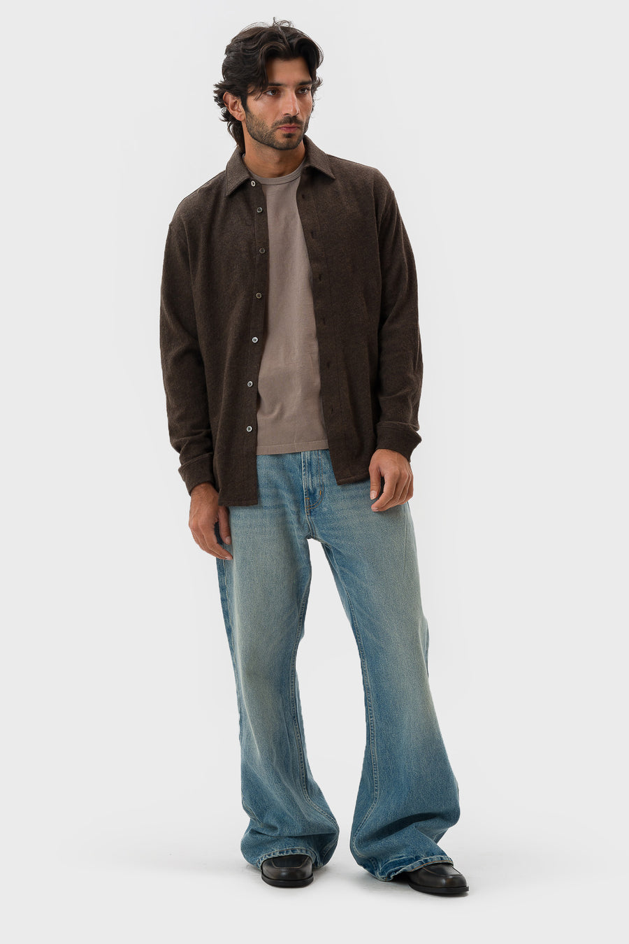 Lady White Co. Crater Wool Button Up Shirt in Brown - Notre