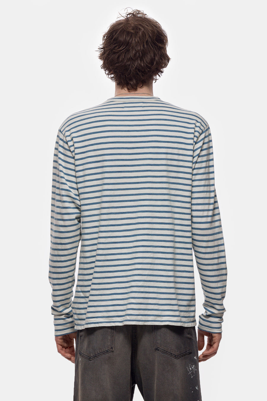 Les Tien Heavyweight Binded Neck Inside Out LS T-Shirt in Ivory Stripe - Notre