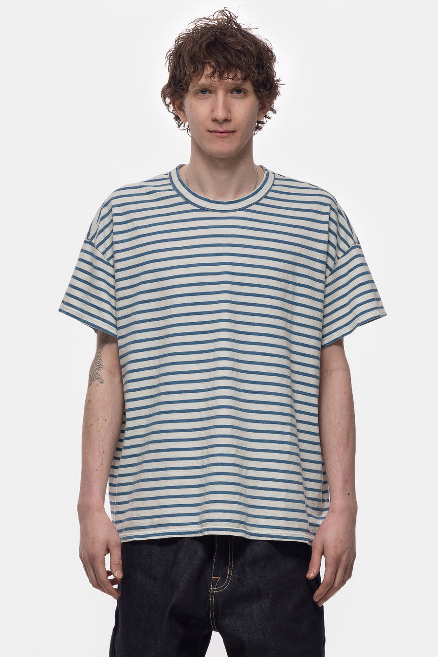 Les Tien Heavyweight Binded Neck Oversized T-Shirt in Ivory Stripe - Notre